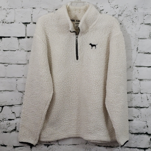 PINK Victoria's Secret Sweaters - Pink VS cream quarter zip sherpa